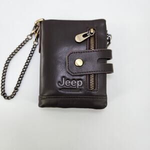 Jeep Kavis Bonwe genuine leather bifold wallet brown/coffee chain attachment